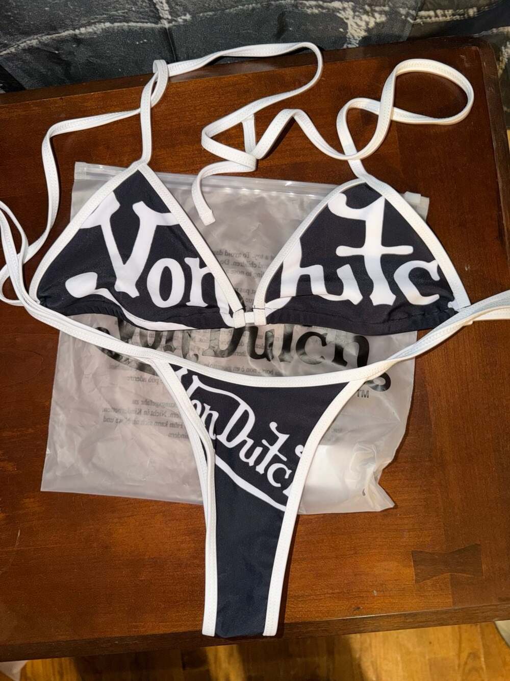 Von Dutch Logo Triangle Bikini Set - Black/White